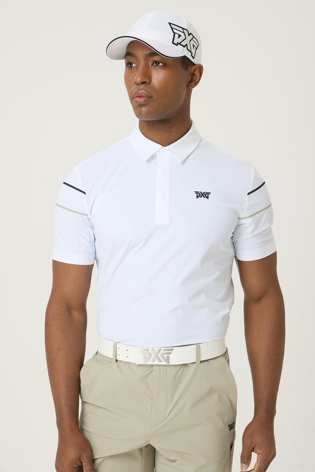 SUMMER COLOR LINE POINT PERFORATED COLLAR SHORT-SLEEVE