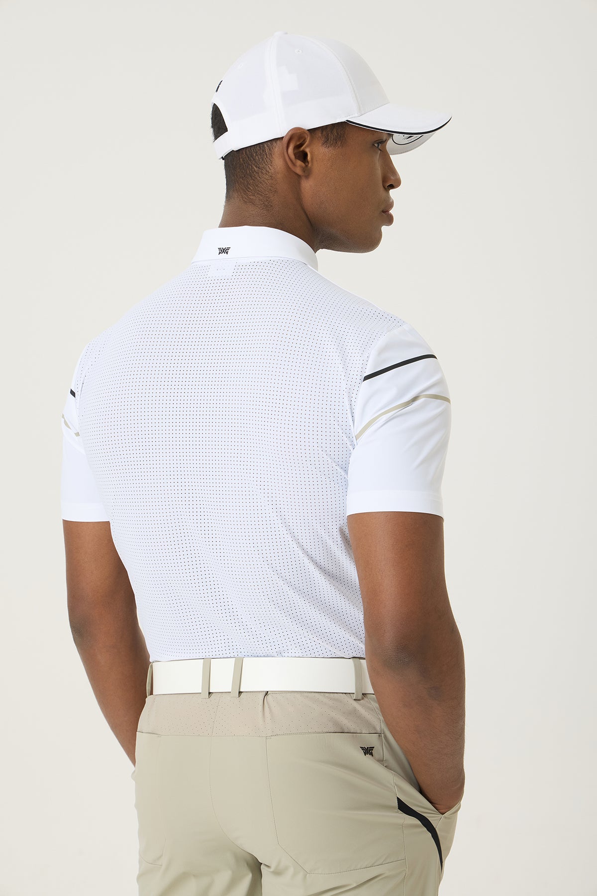 SUMMER COLOR LINE POINT PERFORATED COLLAR SHORT-SLEEVE