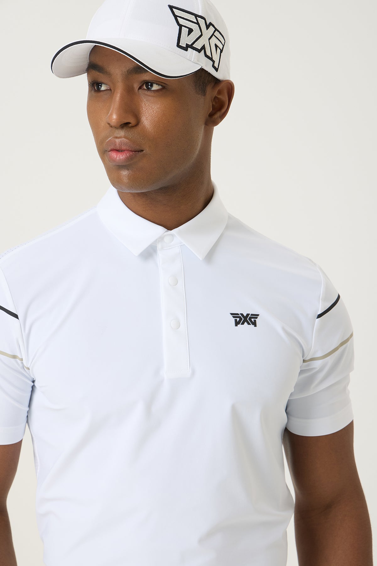 SUMMER COLOR LINE POINT PERFORATED COLLAR SHORT-SLEEVE
