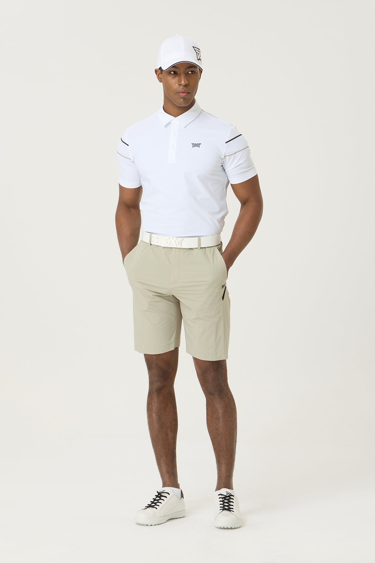 SUMMER COLOR LINE POINT PERFORATED COLLAR SHORT-SLEEVE