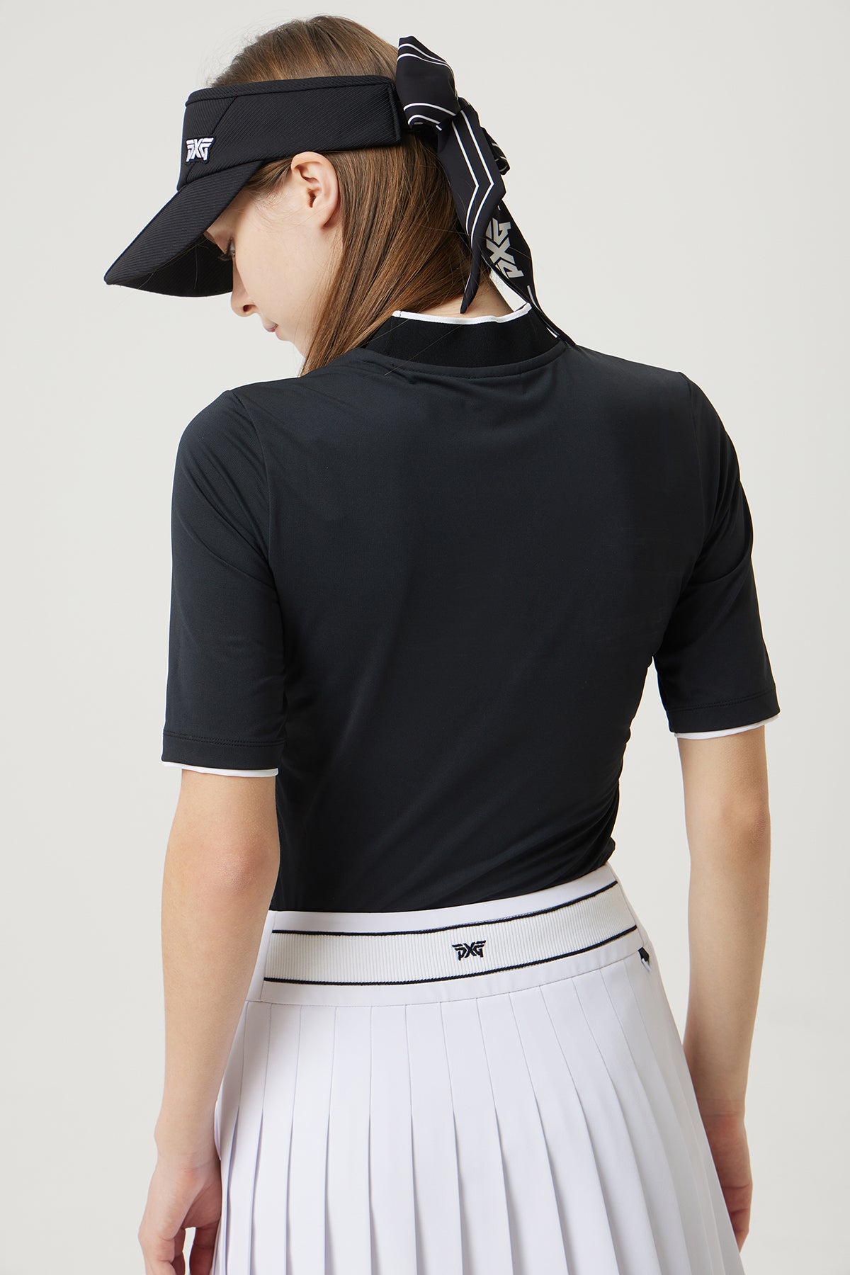 WOMENS SUMMER MOCK NECK SHIRRING SHORT-SLEEVE