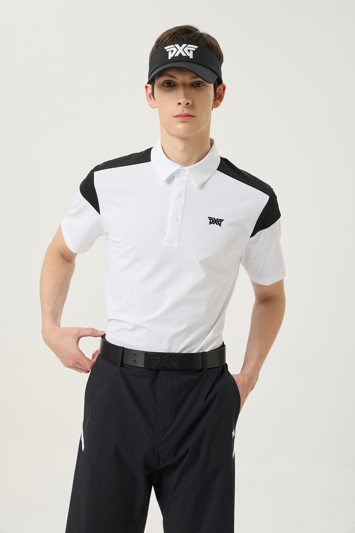SUMMER COLOR BLOCKED PERFORATED COLLAR SHORT-SLEEVE