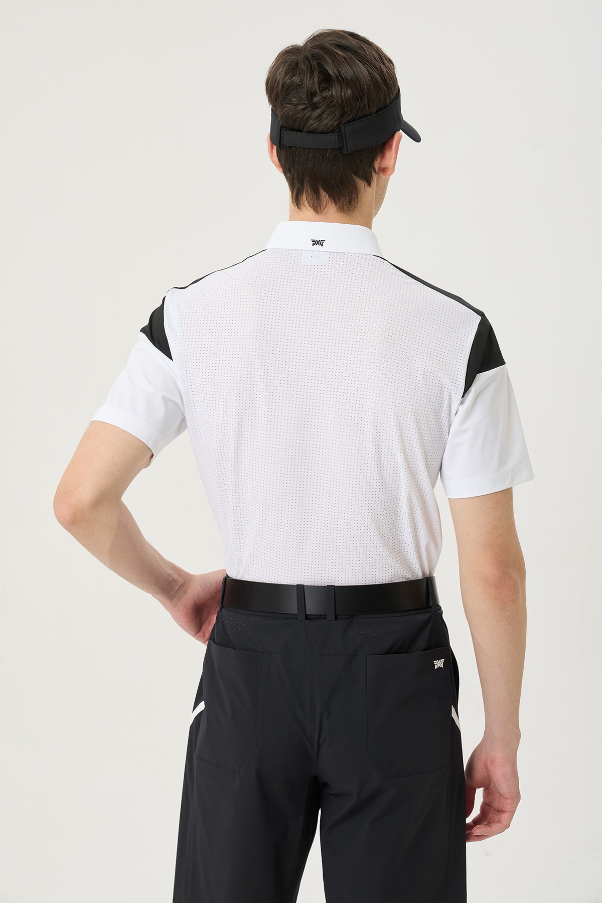 SUMMER COLOR BLOCKED PERFORATED COLLAR SHORT-SLEEVE
