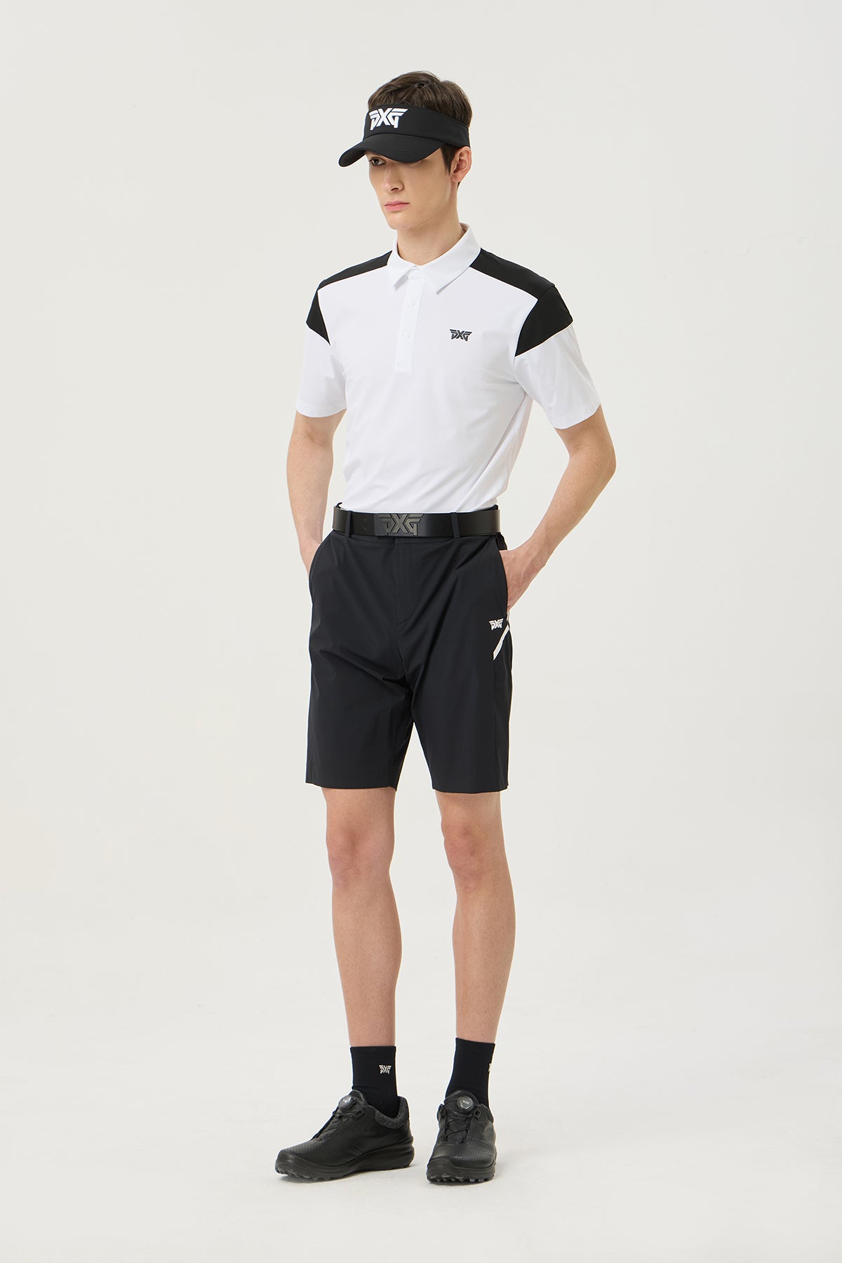 SUMMER COLOR BLOCKED PERFORATED COLLAR SHORT-SLEEVE