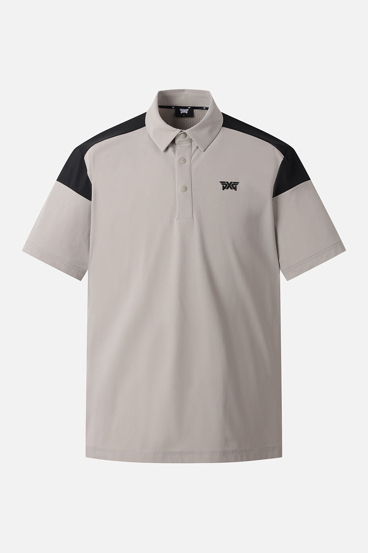 SUMMER COLOR BLOCKED PERFORATED COLLAR SHORT-SLEEVE