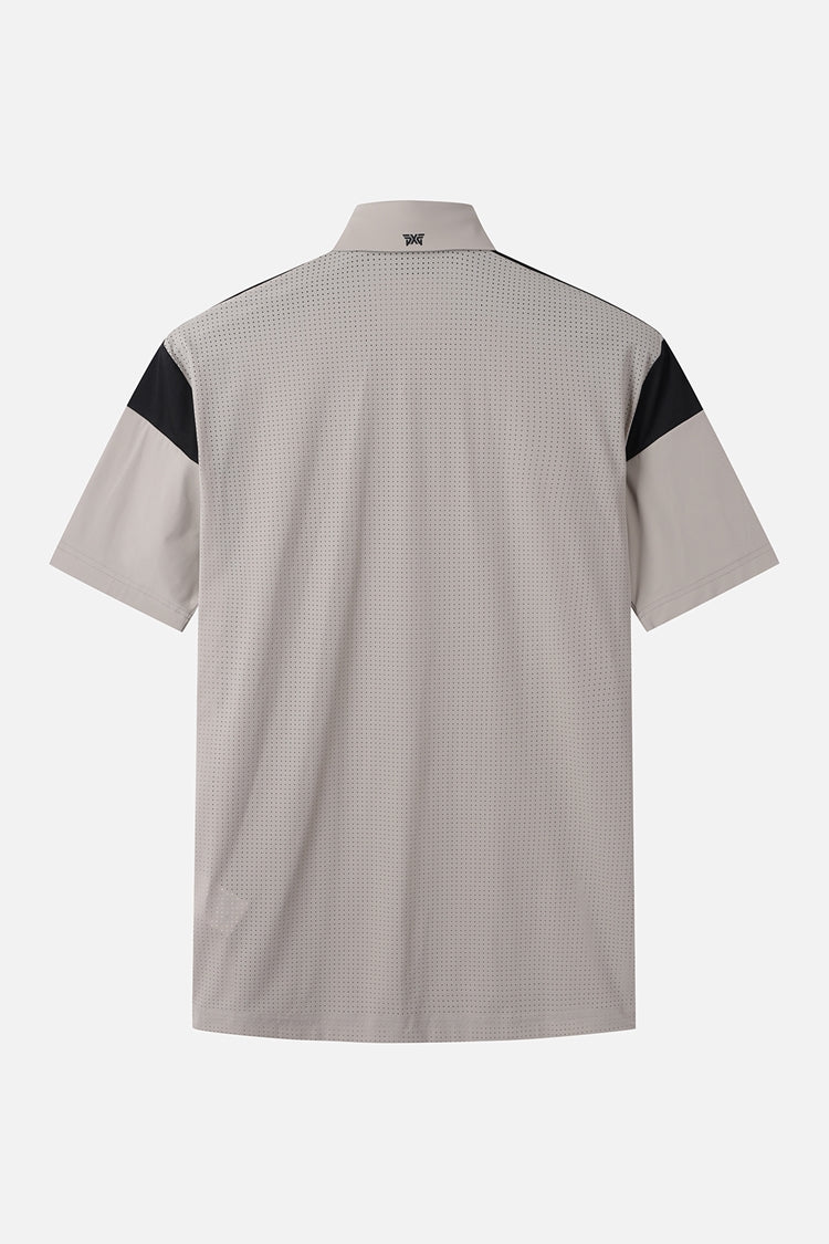 SUMMER COLOR BLOCKED PERFORATED COLLAR SHORT-SLEEVE