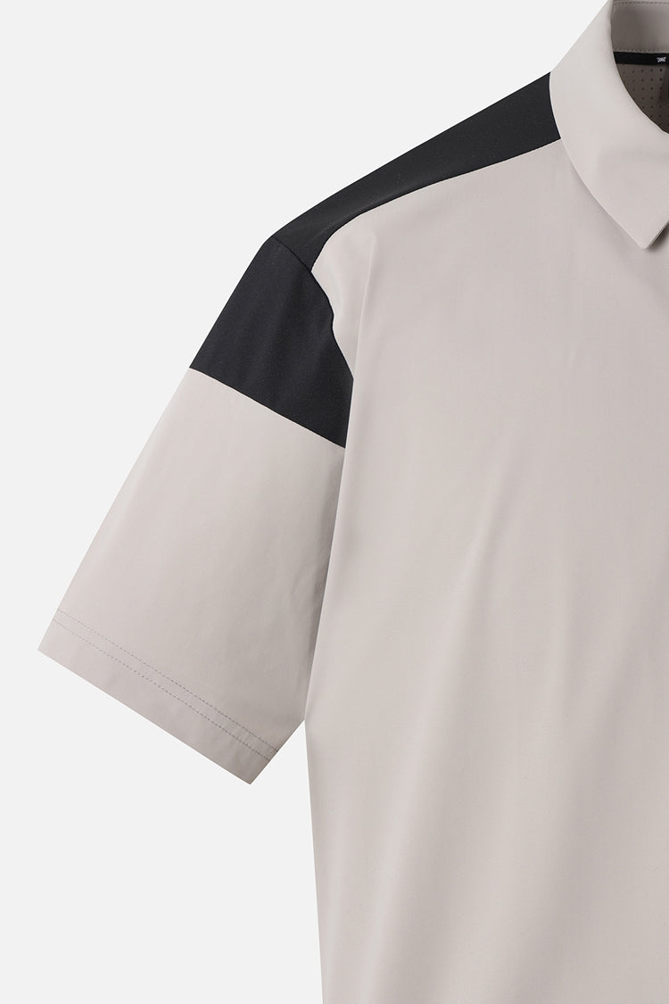 SUMMER COLOR BLOCKED PERFORATED COLLAR SHORT-SLEEVE
