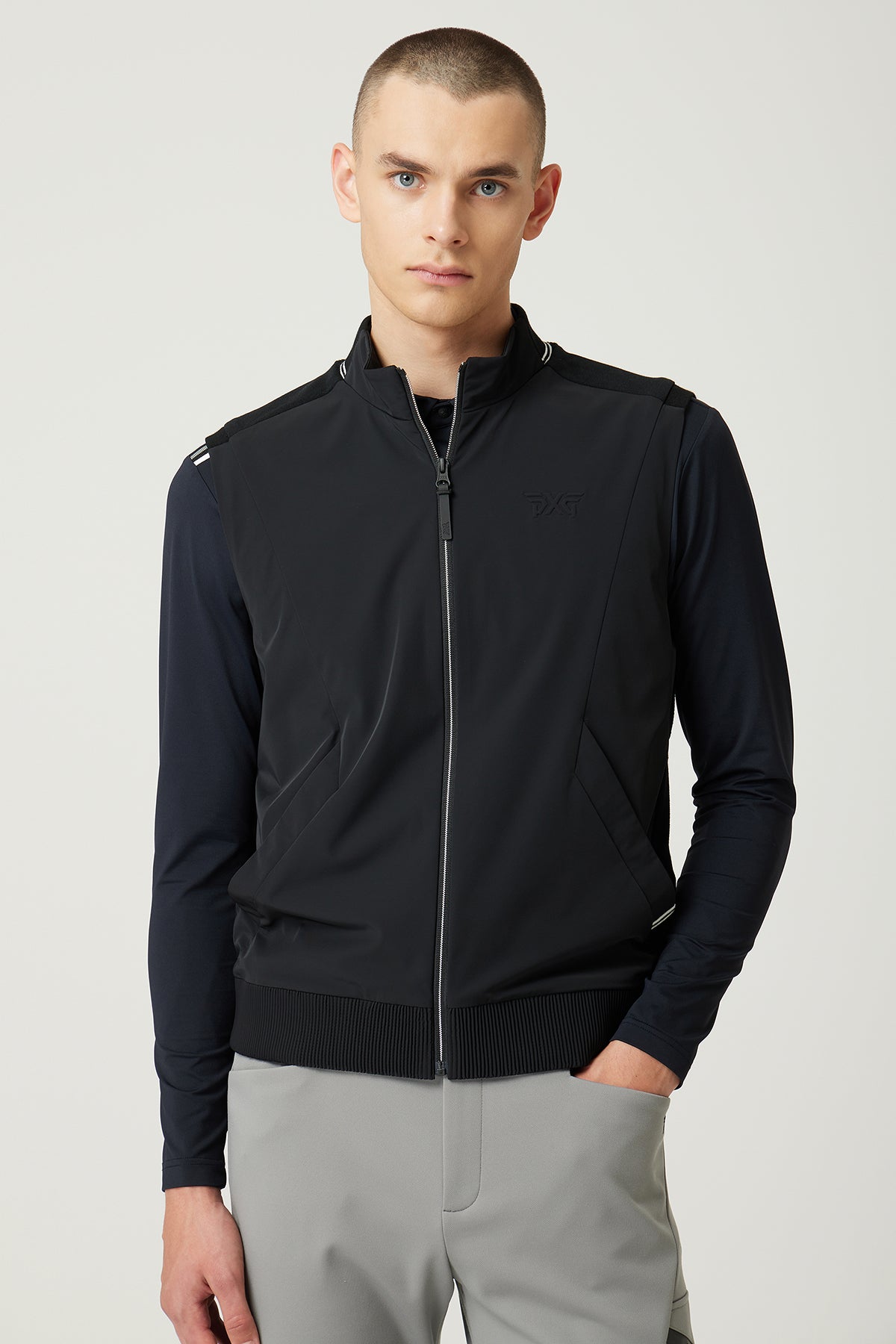 PXG ゴルフウェア ニットジャケット S モノトーン ロゴ フルジップ PXG ゴルフウェア ニットジャケット S モノトーン ロゴ