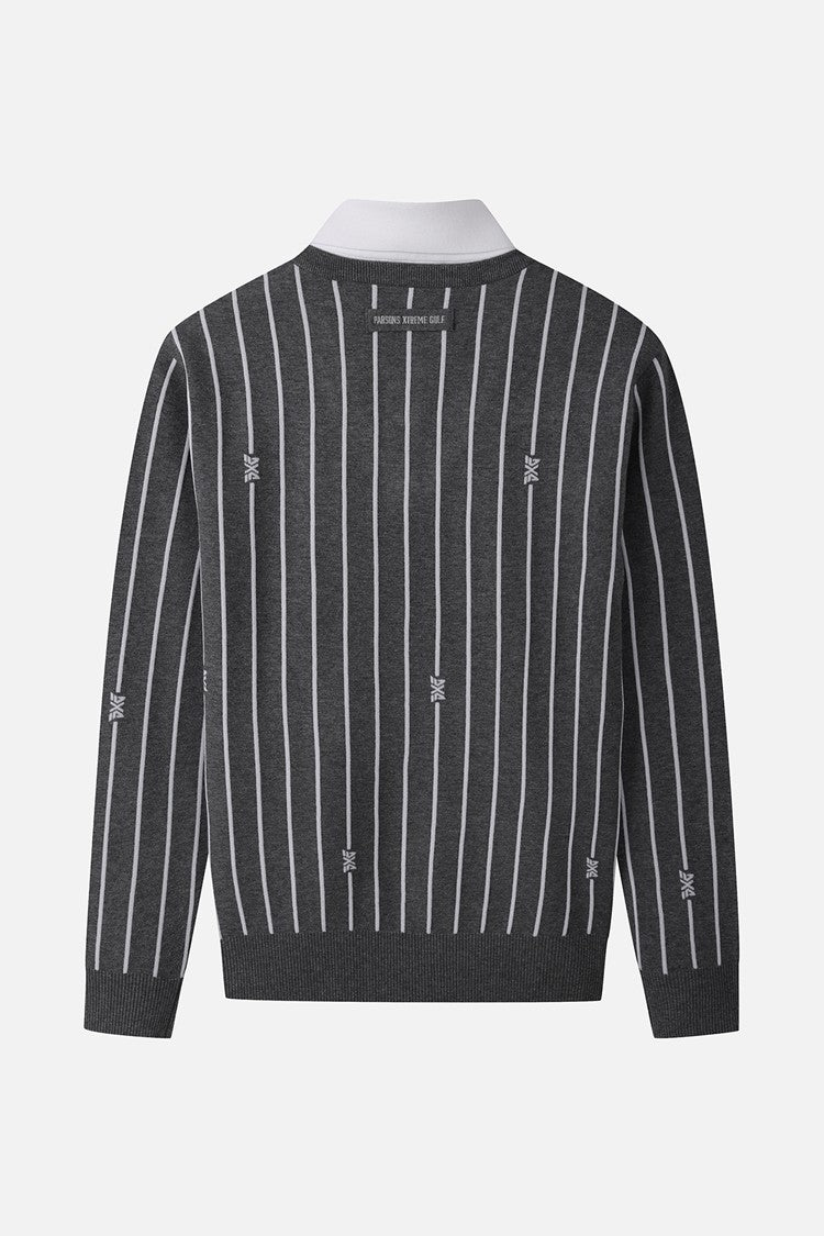 MNS STRIPE PATTERN COLLAR-LAYERED SWEATER