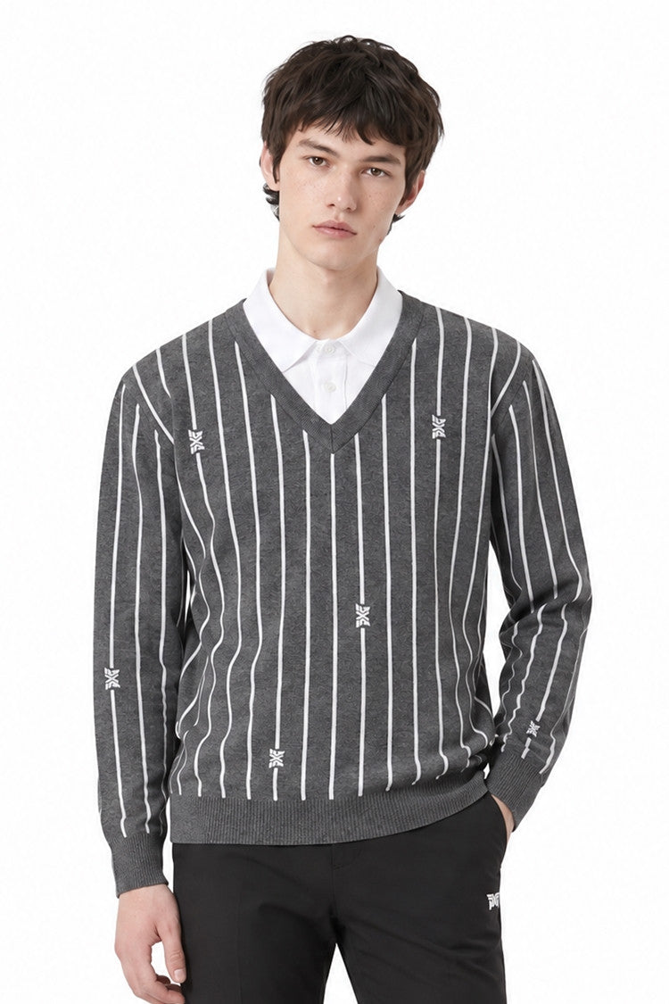MNS STRIPE PATTERN COLLAR-LAYERED SWEATER
