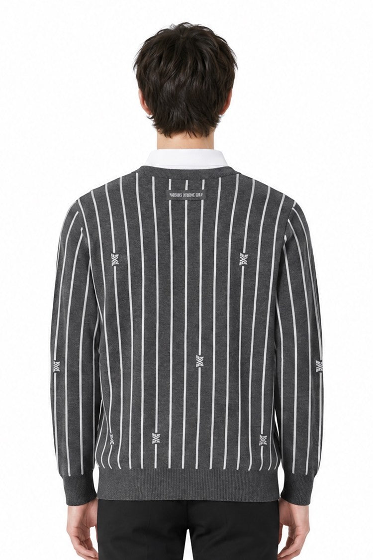 MNS STRIPE PATTERN COLLAR-LAYERED SWEATER