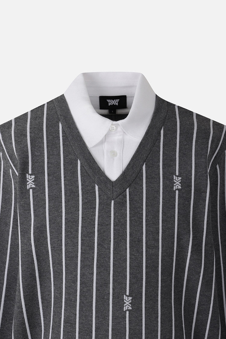 MNS STRIPE PATTERN COLLAR-LAYERED SWEATER