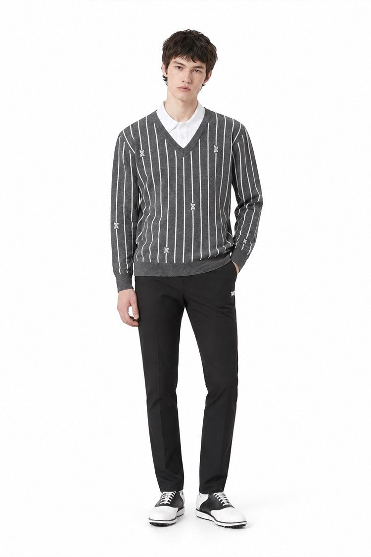 MNS STRIPE PATTERN COLLAR-LAYERED SWEATER