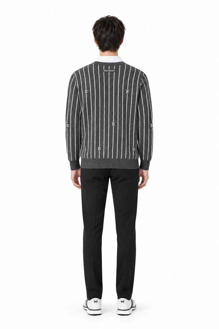 MNS STRIPE PATTERN COLLAR-LAYERED SWEATER
