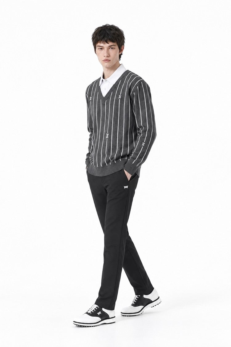 MNS STRIPE PATTERN COLLAR-LAYERED SWEATER