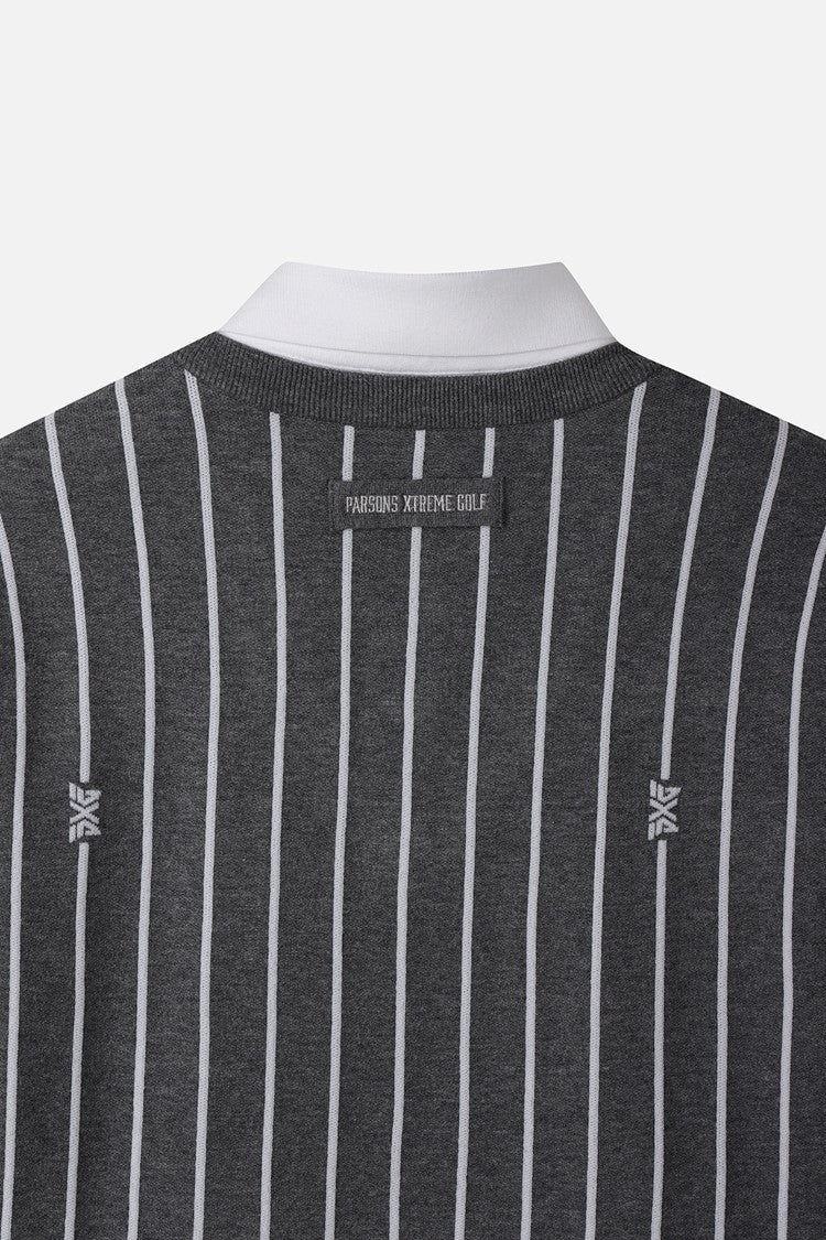 MNS STRIPE PATTERN COLLAR-LAYERED SWEATER