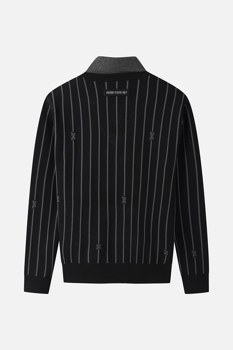 MNS STRIPE PATTERN COLLAR-LAYERED SWEATER