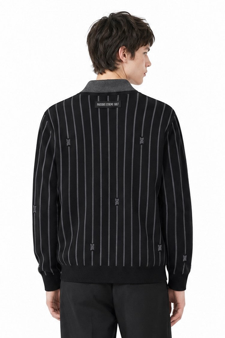 MNS STRIPE PATTERN COLLAR-LAYERED SWEATER