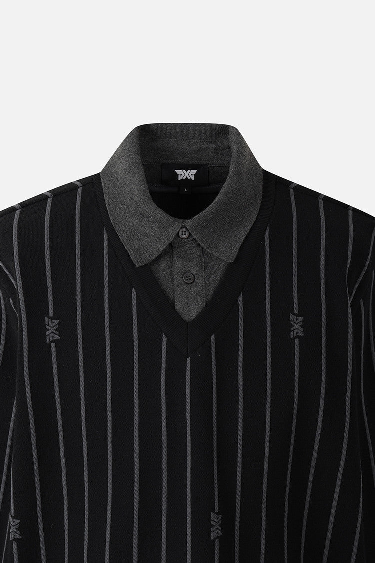 MNS STRIPE PATTERN COLLAR-LAYERED SWEATER