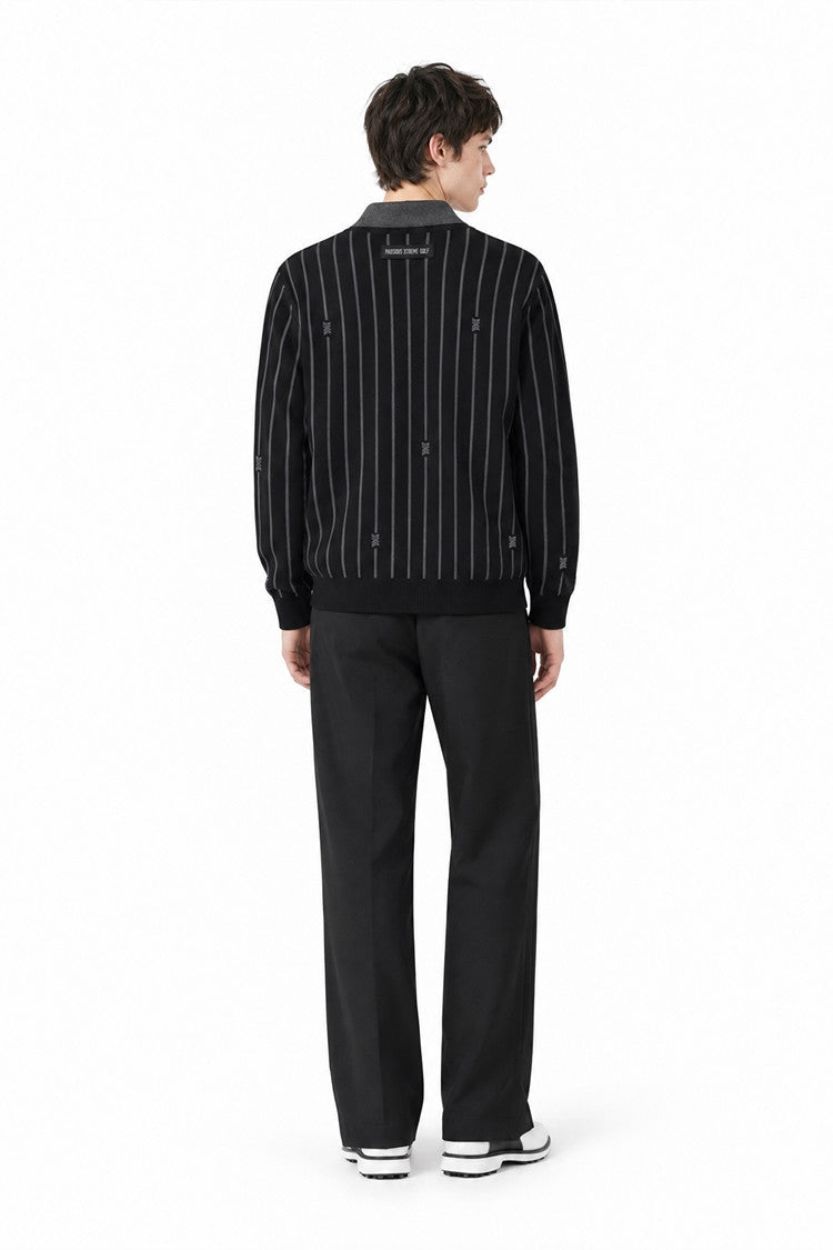 MNS STRIPE PATTERN COLLAR-LAYERED SWEATER