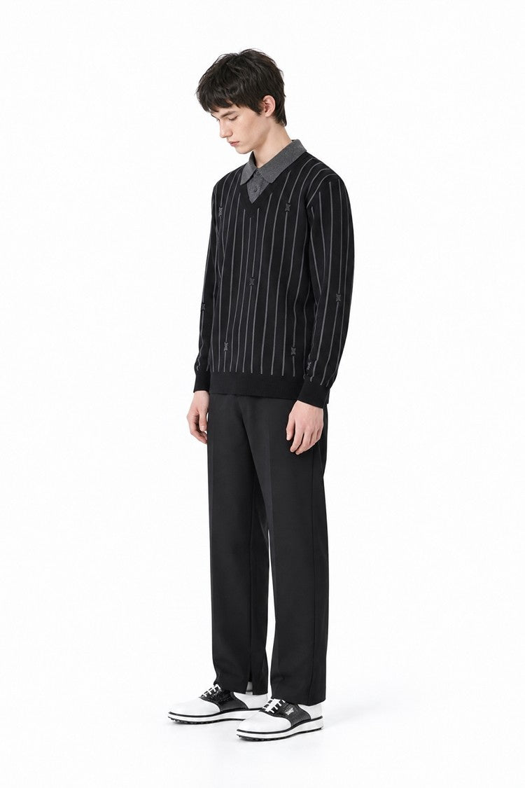 MNS STRIPE PATTERN COLLAR-LAYERED SWEATER