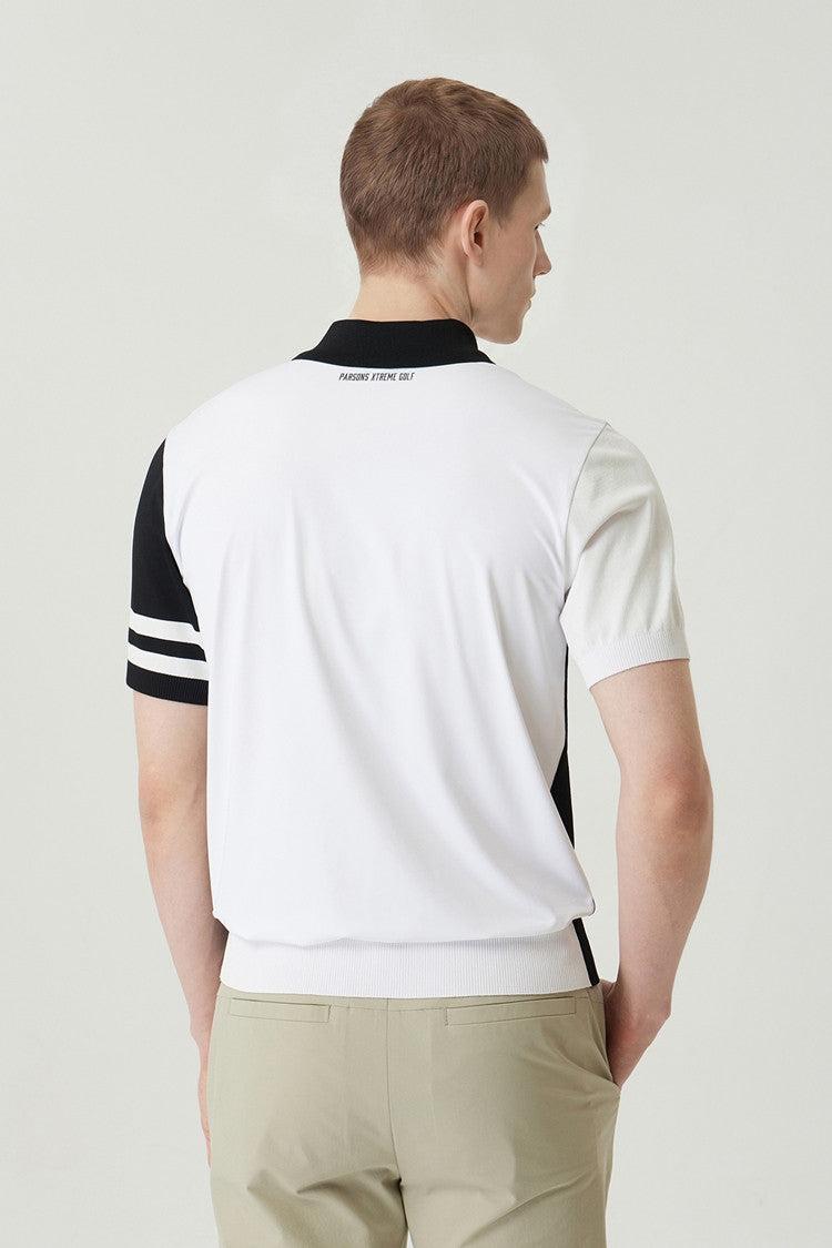 MNS COLOR BLOCKED KNIT HYBRID COLLAR SS