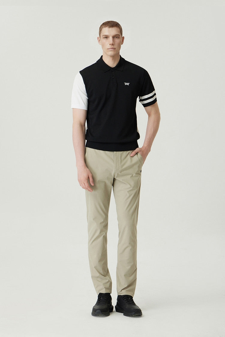 MNS COLOR BLOCKED KNIT HYBRID COLLAR SS