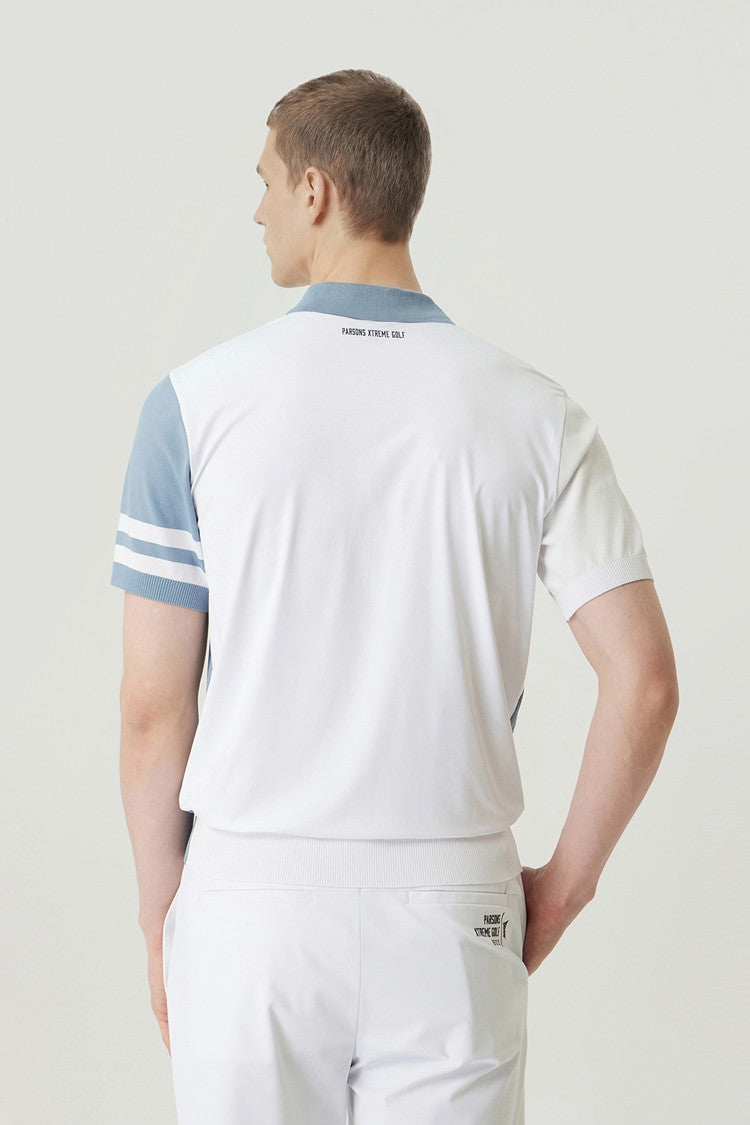 MNS COLOR BLOCKED KNIT HYBRID COLLAR SS
