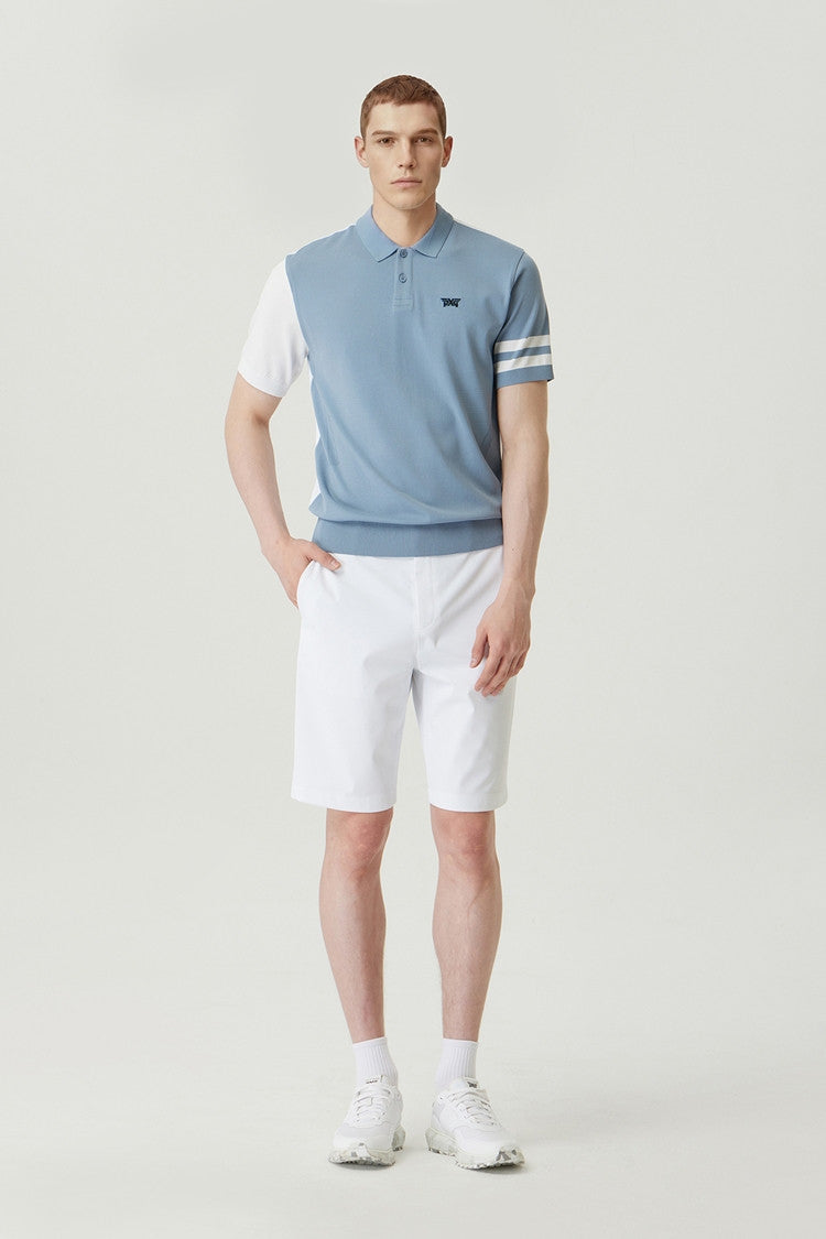 MNS COLOR BLOCKED KNIT HYBRID COLLAR SS