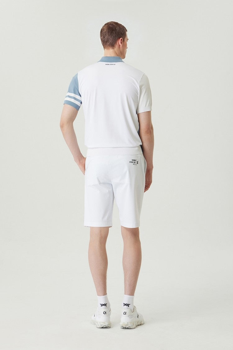 MNS COLOR BLOCKED KNIT HYBRID COLLAR SS