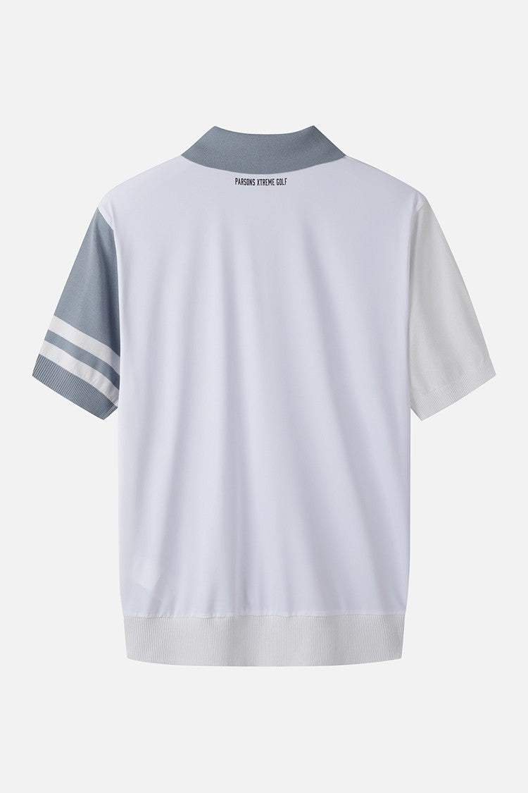 MNS COLOR BLOCKED KNIT HYBRID COLLAR SS